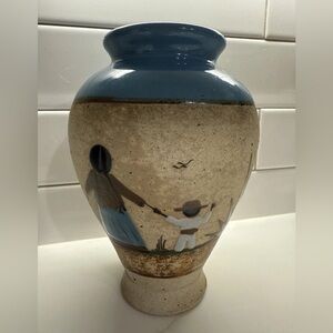 Vintage Tonala Mexico Mother holding son & Daughter's hand signed pottery